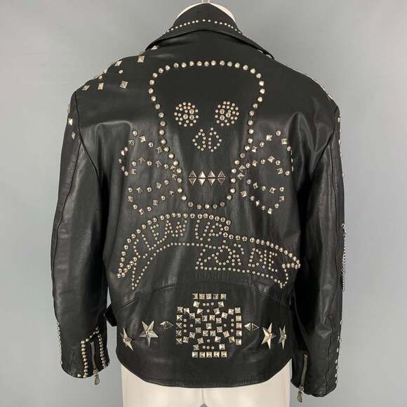 KATHARINE HAMNETT Winter 1990 Black Studded Leather Clean Up Or Die Biker Jacket - Picture 5 of 10